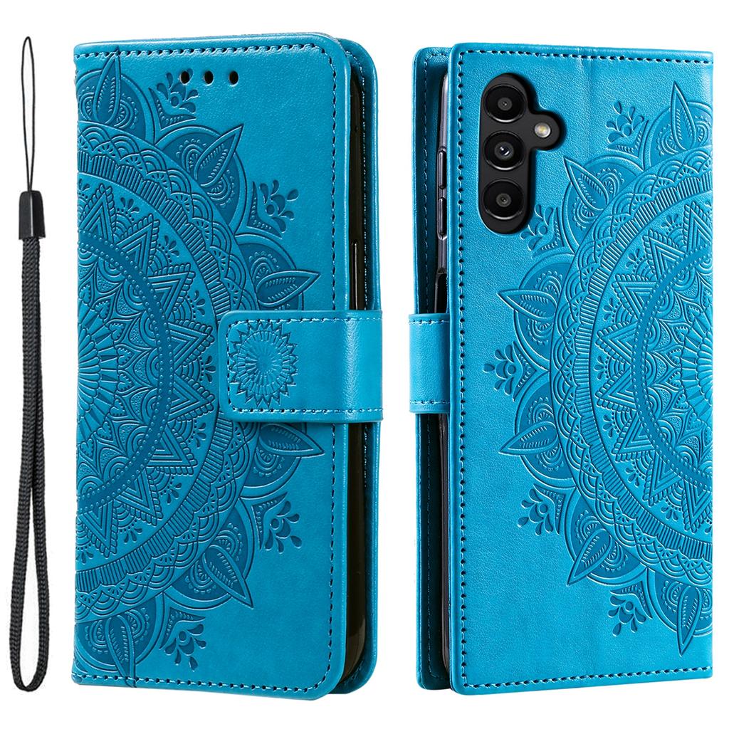For Samsung Galaxy A17 Stand Case Imprinted Totem PU Leather Wallet Phone Cover with Wrist Strap
