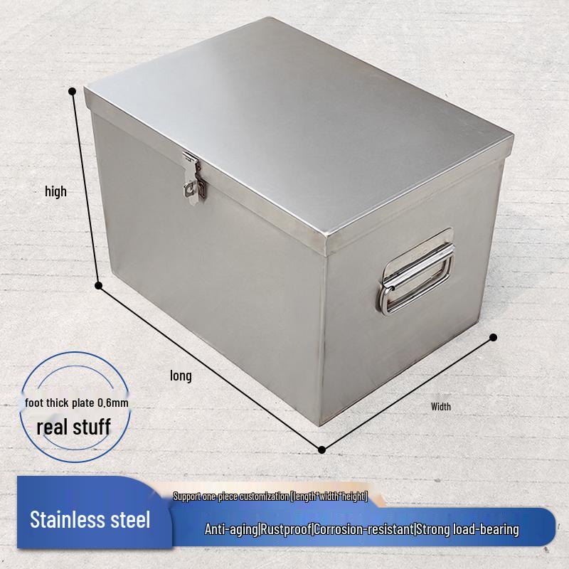 Lockable Rectangular Stainless Steel Toolbox with Thickened Construction