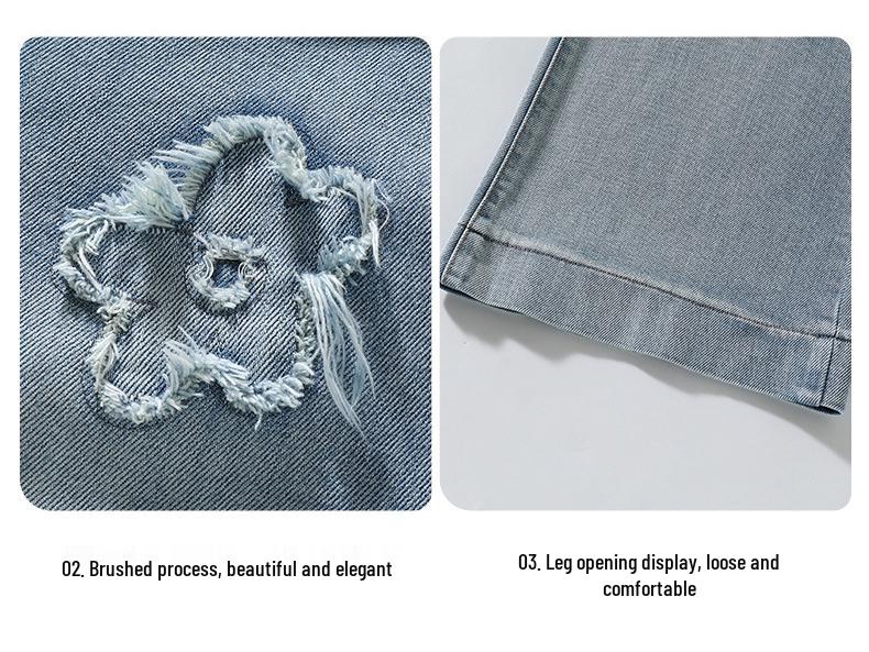 Джинсовые брюки с вышивкой для девочек, широкие - Весна и Осень 2026, Стиль для средней школы