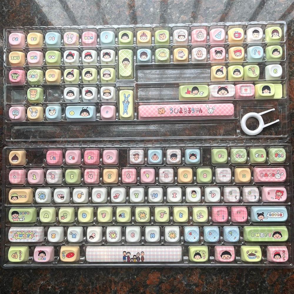 Little Maruko Cute Keycap PBT 130 Key Cherry MOA Anime Cartoon Theme Suitable for Mx Gateron Kailh Switch Mechanical Keyboard