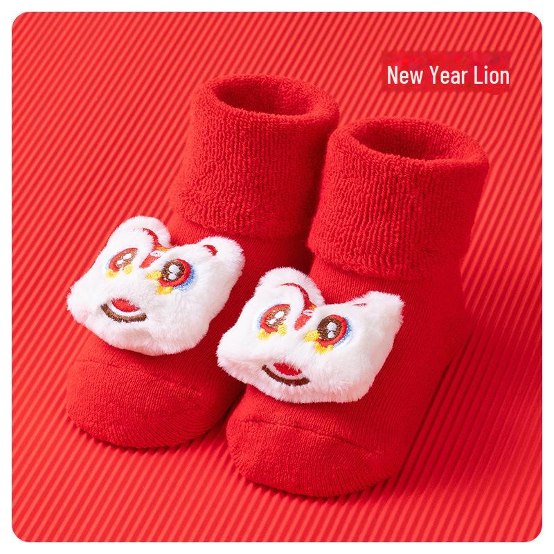 Мягкая утолщенная махровая обувь для новорожденных - ярко-красный цвет для осени/зимы (1 год)