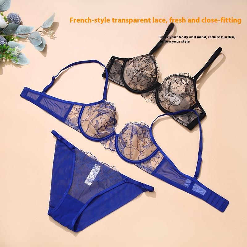 French Sexy Lace Underwear Set Small Chest Not Empty Cup Underwear Gathered Anti-sagging Bra Ultra-thin Skin-friendly Panties