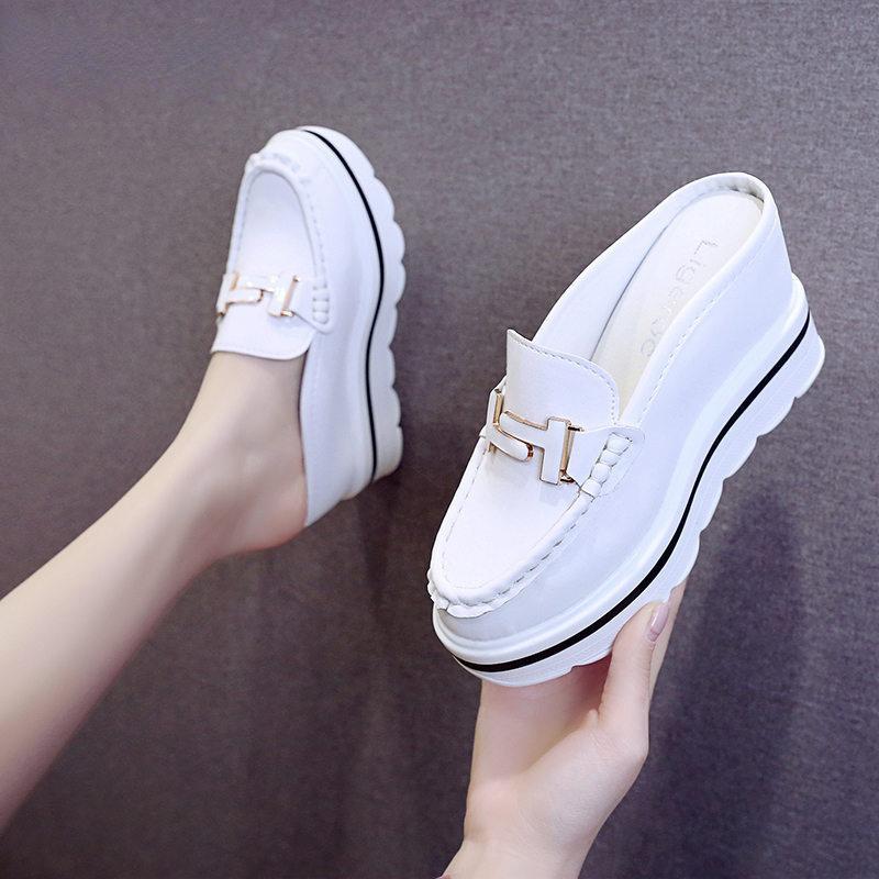 2024 Slides Platform Wedge Slippers Loafers Height Increasing Shoes Women Moccasin Mules Sandals for Women Summer Footwear White
