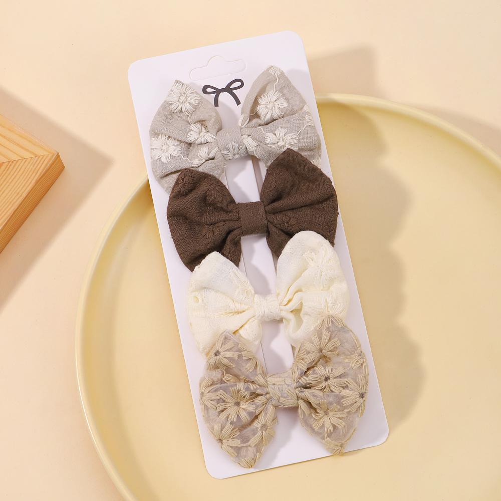 4Pcs/Set Sweet Hair Bows Hair Clip Children Lovely Bowknot Hair Pins for Baby Girls Hair Accessories Print Hollow Hairgripe Gift