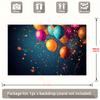 A 2D flat banner background for home decoration, featuring colorful balloons and confetti.