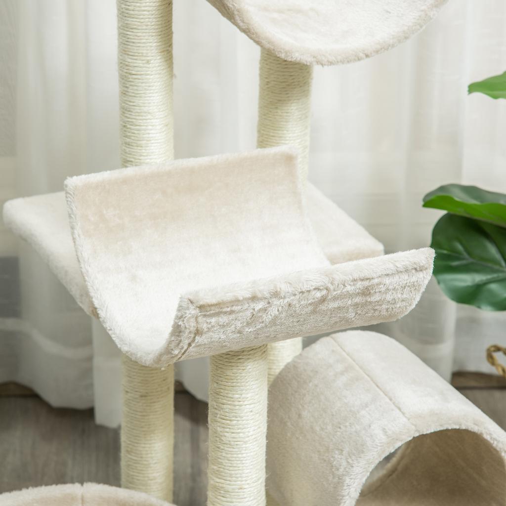 Cat Tree 105cm Cat Tower with Tunnel, Platforms Cat Scratching Post with Sisal Scratching Posts, for Cats up to 5 kg, Beige