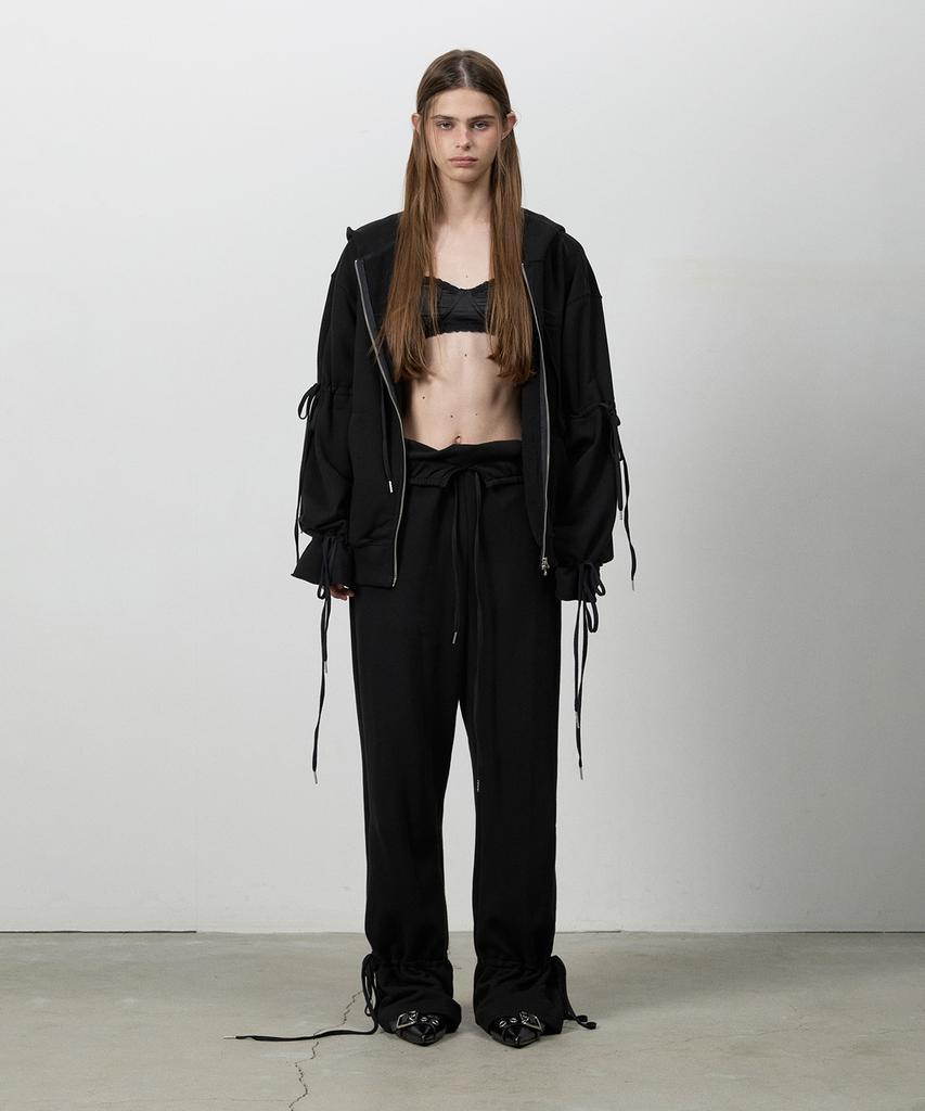 THREE TO EIGHTY Fold String Shirring Pants Black