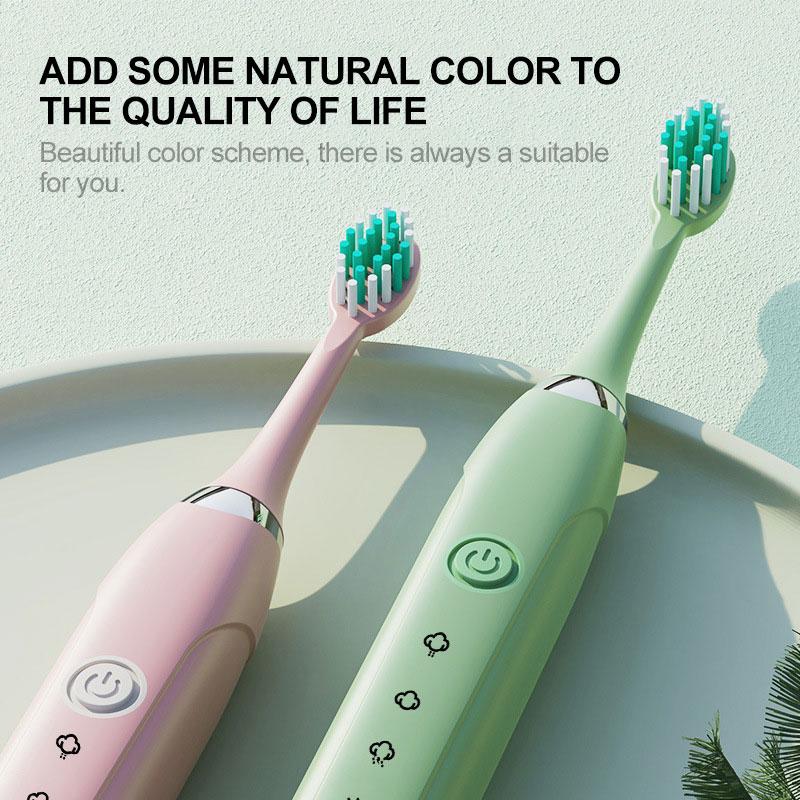 Ультразвуковая электрическая зубная щетка с 6 сменными головками, 5-ступенчатая вибрационная водонепроницаемая отбеливающая зубная щетка для взрослых