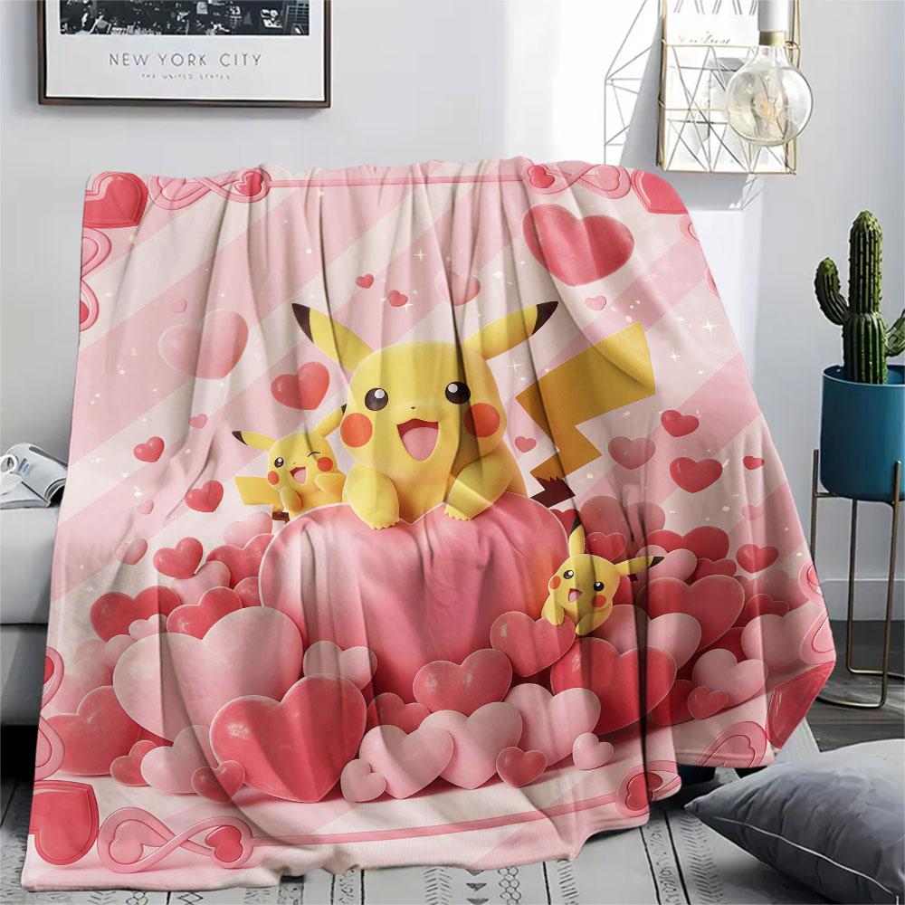 1Pc Love Pokemon Print Flannel Blanket, High quality Comfortable for All Seasons, Home Decor, Warmth and Comfort, Perfect for Christmas Gifts