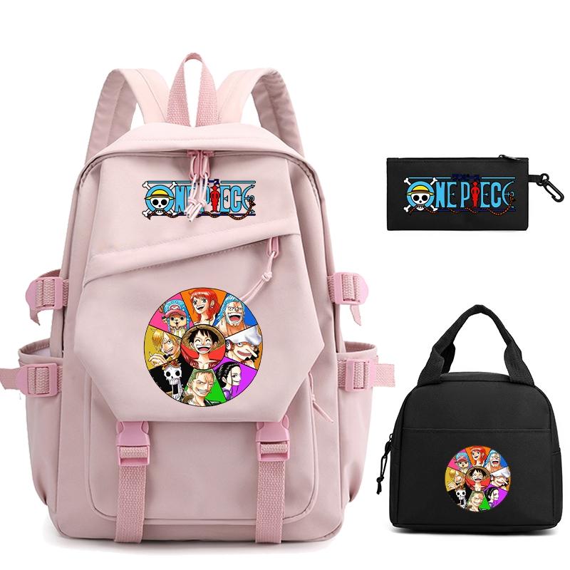 3 шт./компл., цельный нейлоновый рюкзак в стиле аниме с сумкой для обеда для девочек и мальчиков, школьный рюкзак для мужчин и женщин, дорожная сумка для отдыха