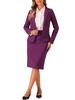 Деловой юбочный костюм Allegra K, блейзер с длинным рукавом и юбка-карандаш, комплект из 2 предметов, однотонный, для работы, повседневный, женский, фиолетовый, размер L