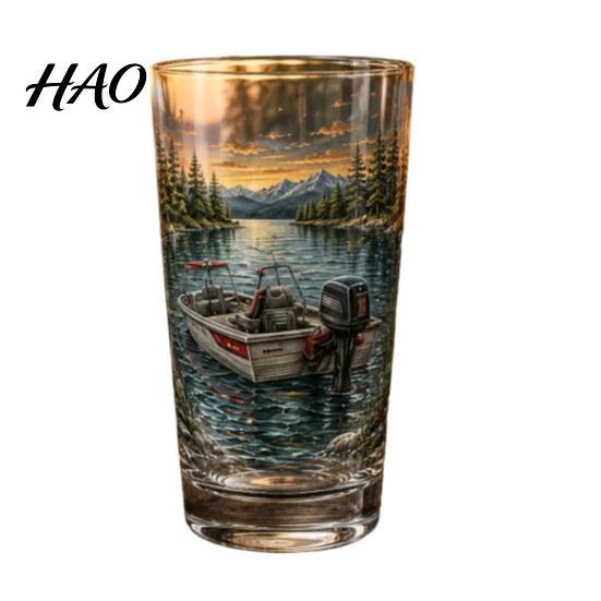 Glass Water Cup Fishing Pint Cup, Realistic Jumping Fish Pattern Design, Thickened Personalized Presents Creative for Outdoor Camping And Cabin Decor