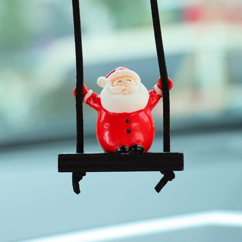 Festival Swinging Santa Auto Mirror Hanging Decoration Resin Christmas Ornament For Car Home Decoration