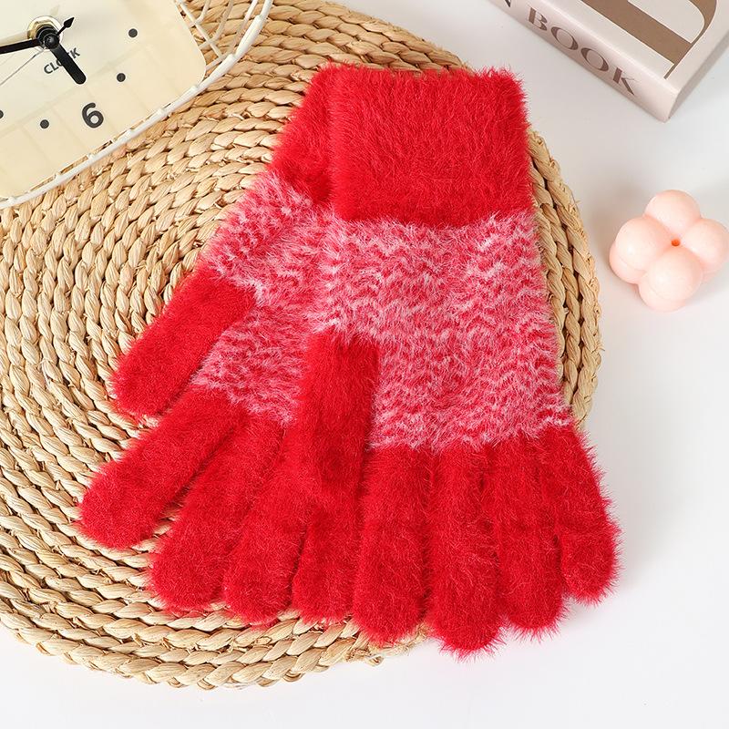 Jacquard Knitted Gloves for Women, Cute In Winter, Thickened and Warm Five-finger Wool, Outdoor Riding In Autumn and Winter, Cold-proof