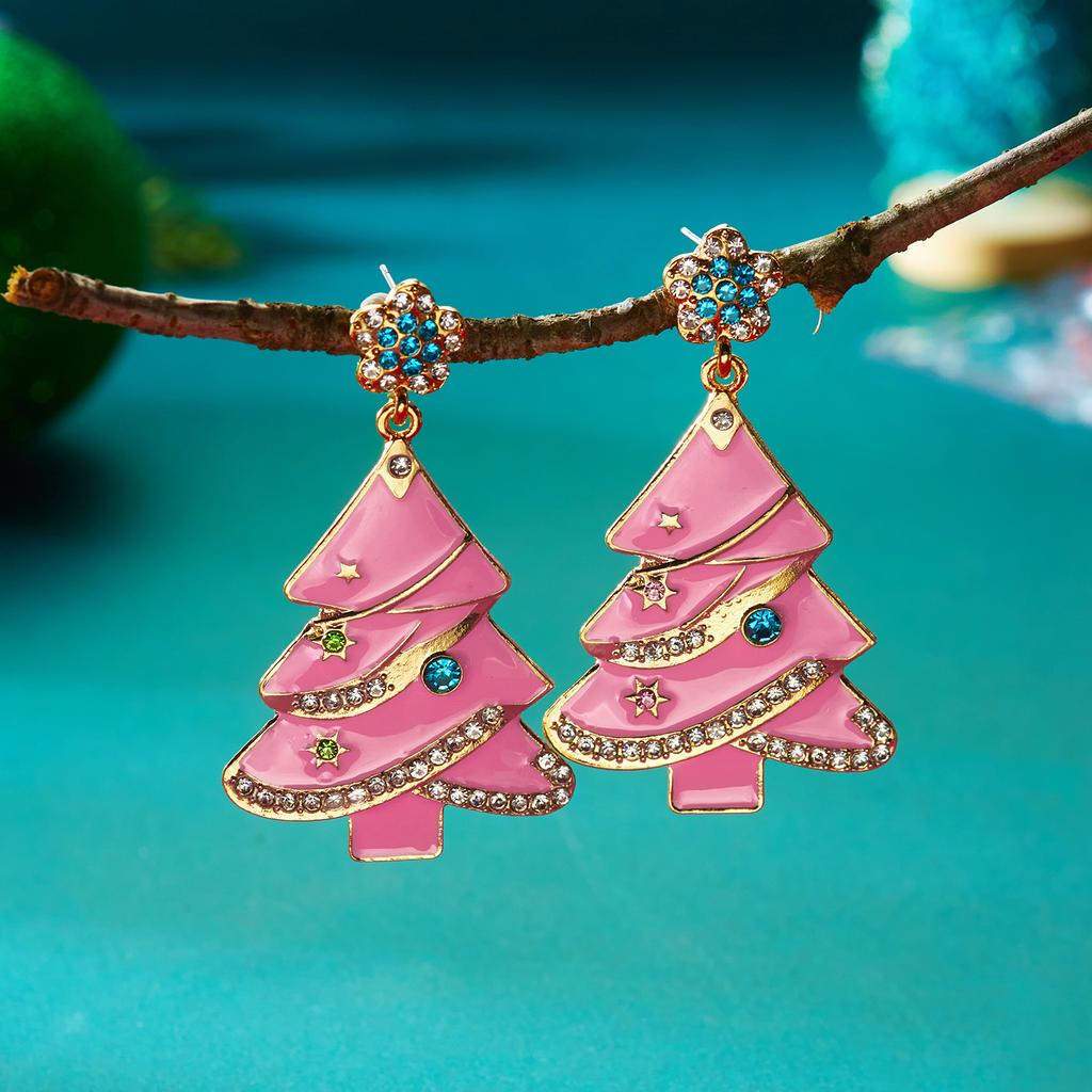 Fashion Shiny Zircon Christmas Tree Earrings for Women Xmas Colorful Bulb Tree Bell Drop Earrings New Year Party Jewelry Gifts