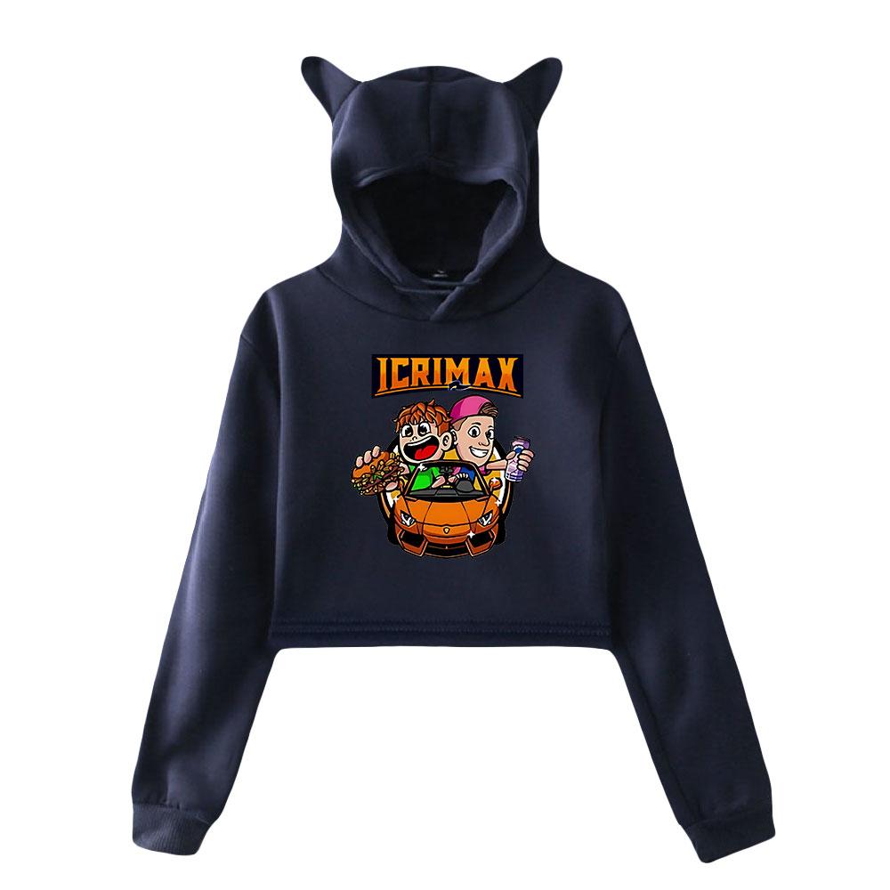 Корейская мода Icrimax Print Kawaii Crop Top Hoodie Funny Cat Ear Cropped Short Hooded Pullover Women Tops Streetwear