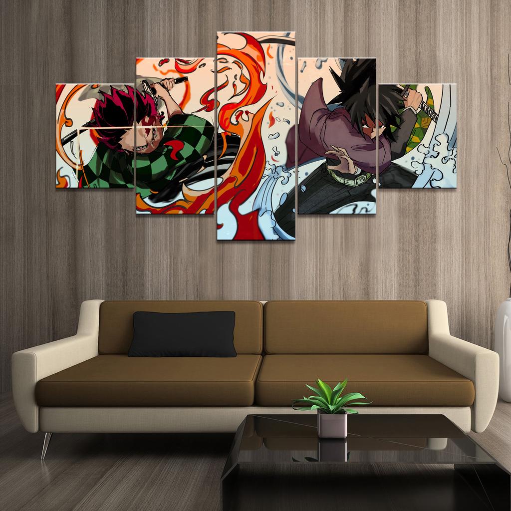 5 Panels HD Anime Boy Picture Tomioka Giyuu Demon Slayer Kamado Tanjirou Poster Animation Art Wall Decor Paintings No Frame