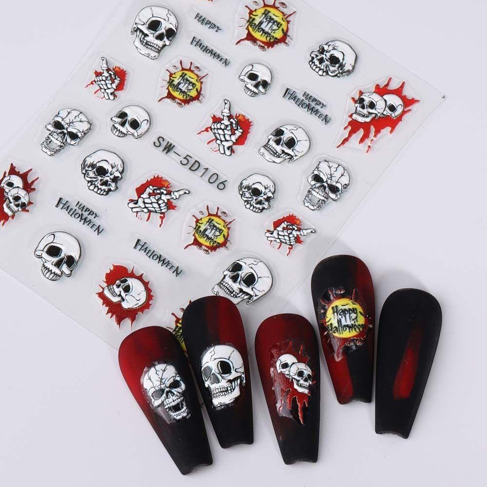 Хэллоуинские наклейки для ногтей с бабочками, рисунок привидения и черепа, хэллоуинские наклейки для ногтей, смешные, для девочек/леди