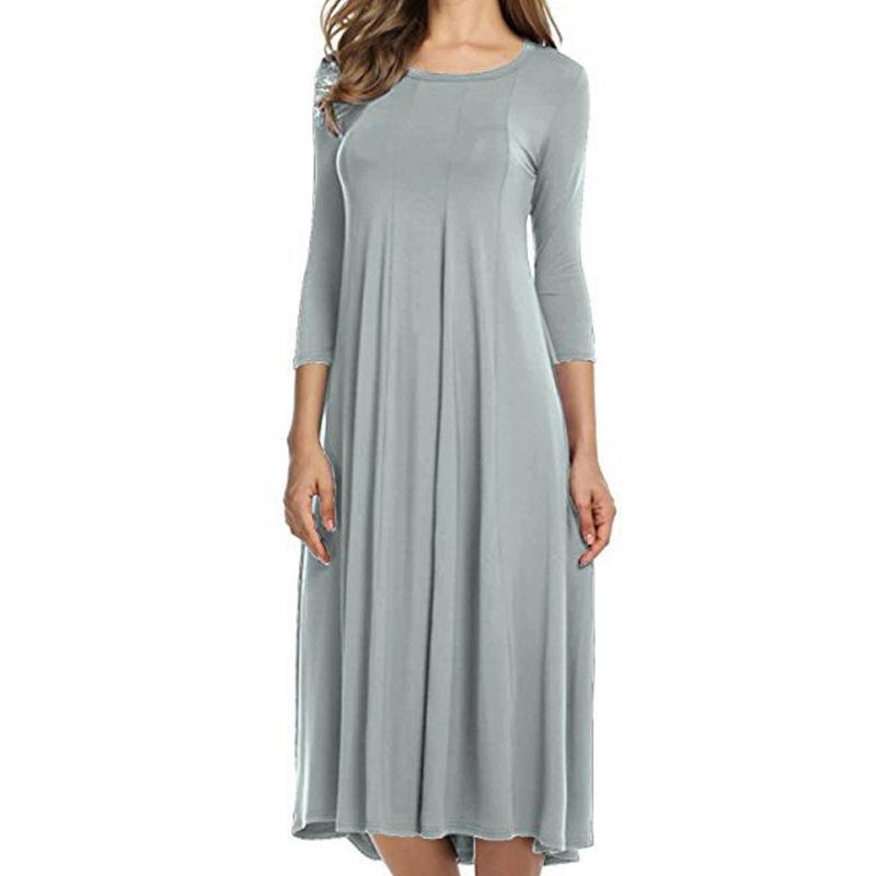 Fashion Casual Pleated Short Sleeve Dress Women Vintage Solid Office Lady Dress Elegant Loose Round Neck High Waist Simple Dresses 24223