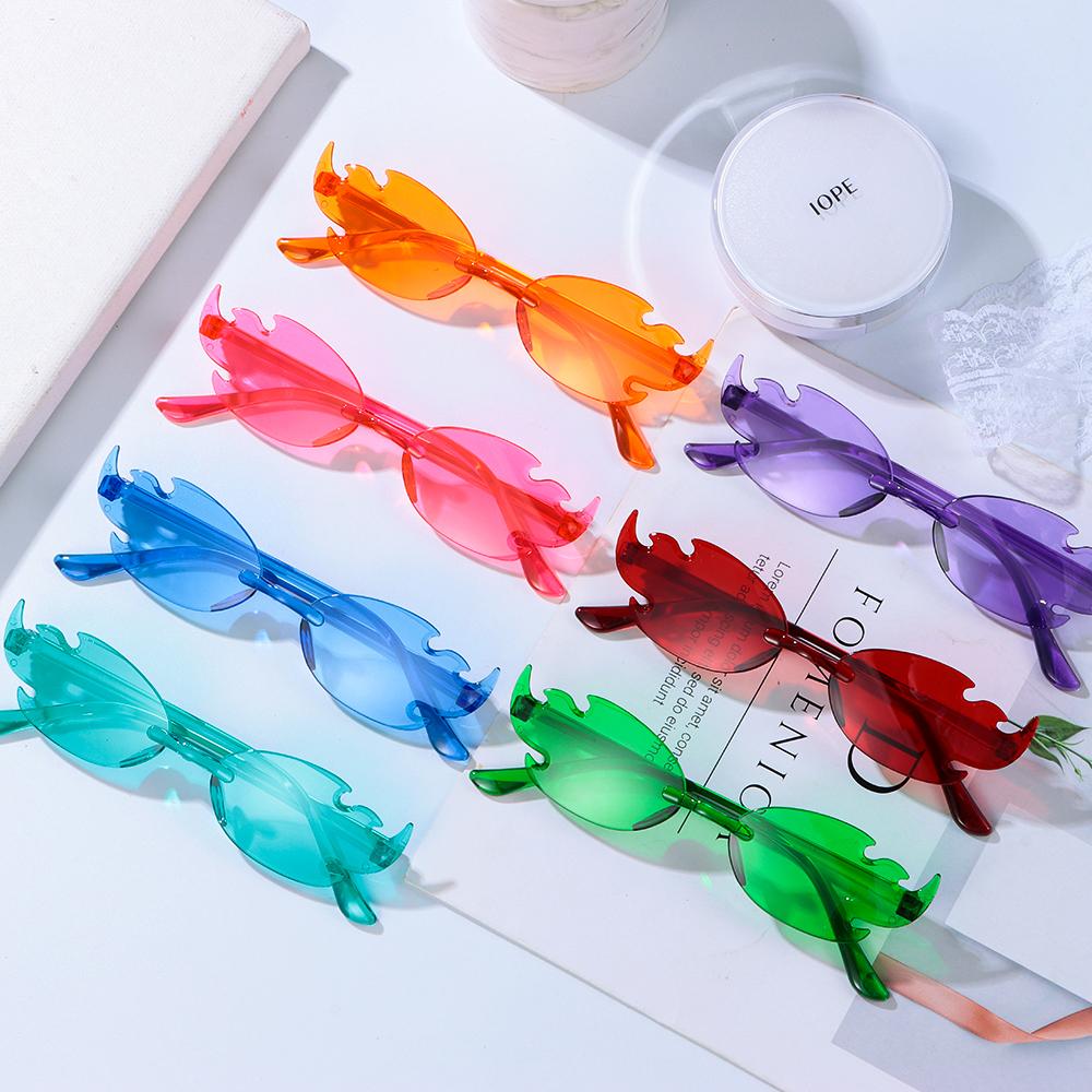 Без ободка Очки с огненным пламенем Цветные Y2K Очки Модные Вечеринка Косплей Очки для Женщин и Мужчин