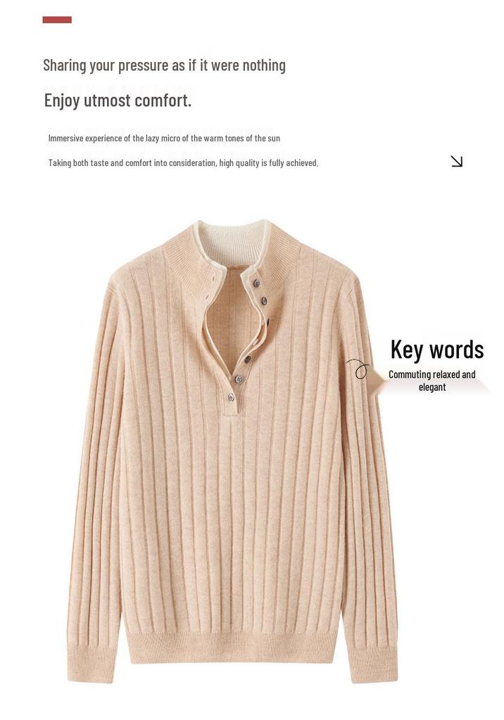 2025 A/W Women's Cashmere Turtleneck Sweater - Buttoned Striped Knit Outerwear