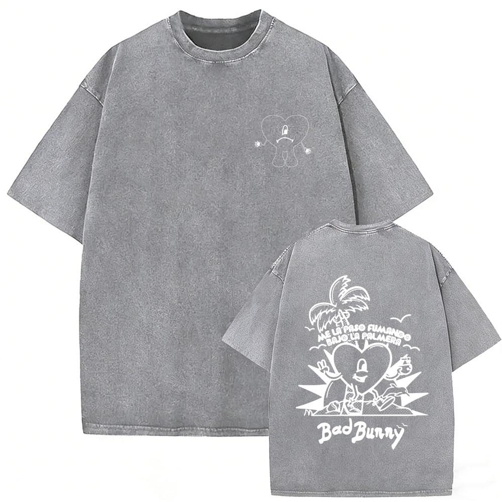 Vintage Acid Washed Rapper Bad Bunny Tshirt Debi Tirar Mas Fotos DTMF Tshirts Men Women Hip Hop Retro Short Sleeves T Shirts