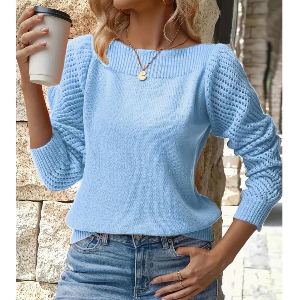 Женский вязаный пуловер с одним плечом и вырезами для весны и осени