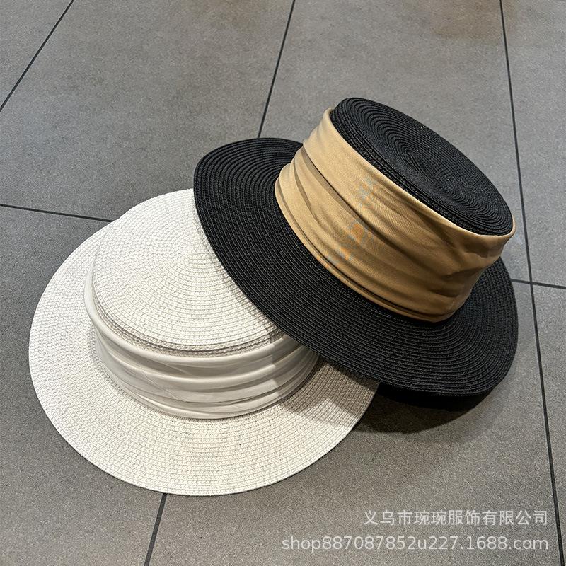 Temperament socialite flat top straw hat simple top hat women's summer British retro seaside vacation sunscreen visor