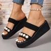 Модные роскошные женские шлепанцы на танкетке с жемчугом Лето 2025 Массивная платформа Слипоны Сандалии Женские Пляжные Повседневные Каблуки Слайды Вьетнамки 42