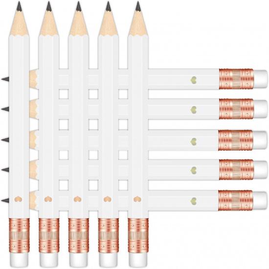 50Pcs - Bridal Shower Sharpened Half Pencils with Erasers, Pre-sharpened Pencils for Bridal Shower & Wedding Games, 4 Inches (White - Miss to Mrs.)