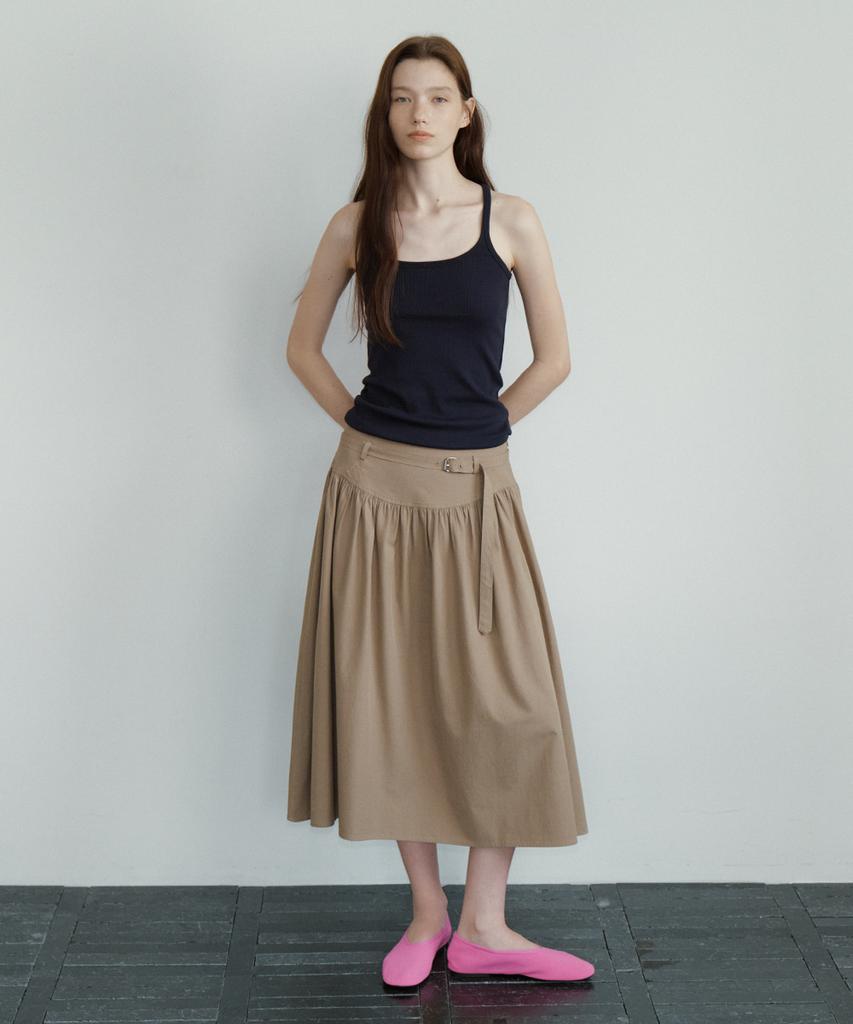 FRIVER07 Embroidery Belted A-Line Skirt [Frfa05Sk01]_Beige