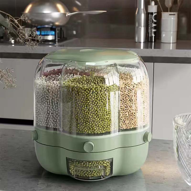 Большой контейнер для хранения продуктов, вращающиеся на 360° бочки для риса, герметичный диспенсер для хлопьев, резервуар для риса, ящик для зерна, кухонный контейнер для хранения