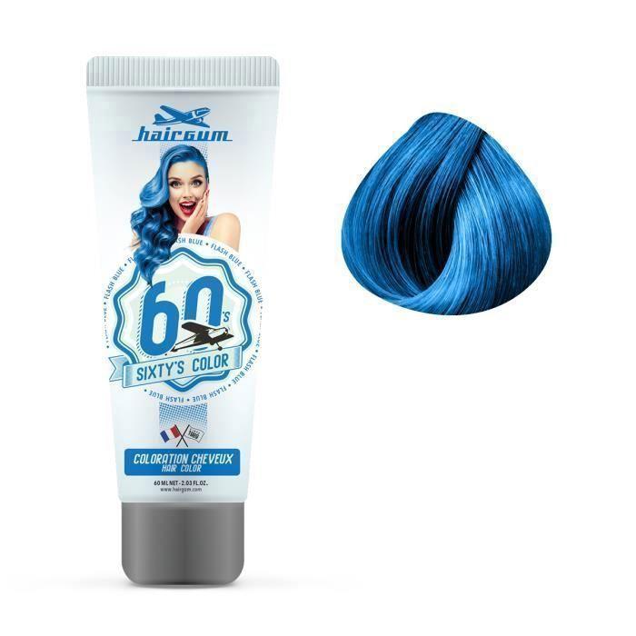 Coloration semi-permanente - HAIRGUM - Flash Blu - 60ml - Tous types de cheveux - Mixte
