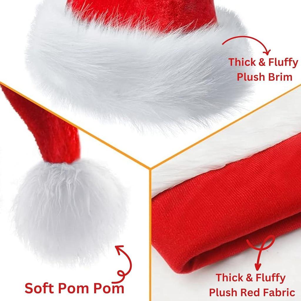 (Set of 1 Red) Santa Cap Plush Fur Christmas Cap Unisex Santa Hat for Adult & Kids Soft Free Size Santa Clause Hat Cap Christmas Decorations
