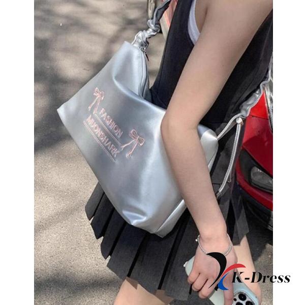 Shirring Scrunchie Ribbon Midi Big Square Leather Shoulder Bag and Crossbody Bag (4 Colors)