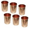 Indian Pure Copper Hammered Water Tumbler Glasses for Healing Ayurvedic Product Set of 6