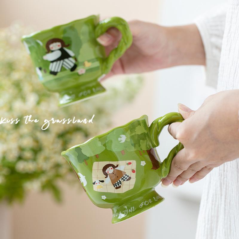 Cute Girl Water Cup Household Special Beautiful Cup Office Ceramic Cup Exquisite Breakfast Cup