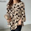 Women Print Casual O-neck Long Sleeve Loose Blouse