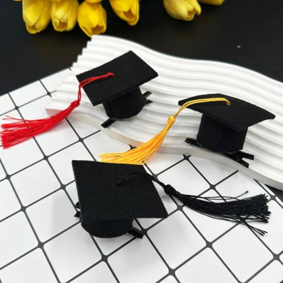 Yousheng Graduation Hat Hair Clip Felt Fabric Doctor Hat Shape Mini Cap with Tassel Hair Pin Kindergarten College Party Accessory