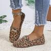 Fall New Loafers Vintage Round Toe Deep Mouth Leopard Rhinestone Metal Buckle Soft Sole Non-Slip Plus Size Flats
