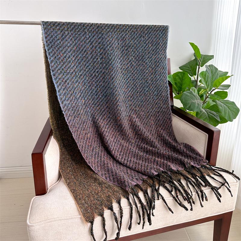 Color Matching Geometric Striped Scarf Gradual Change Color Imitation Cashmere Winter Scarf Men And Women Warm Shawl Tassel Versatile New