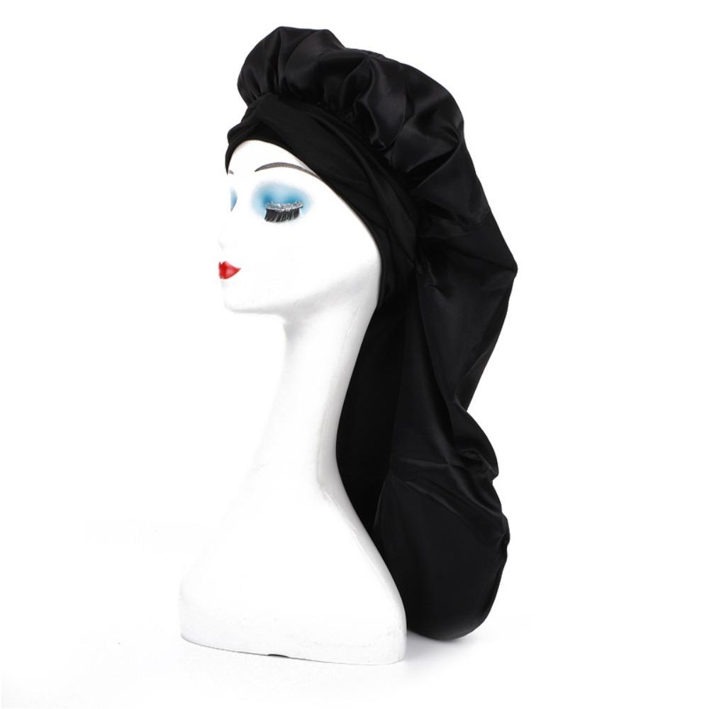 Silky Satin Sleep Bonnet Extra Large Sauna  Shower Caps Solid Color Women Long Sleep Cap