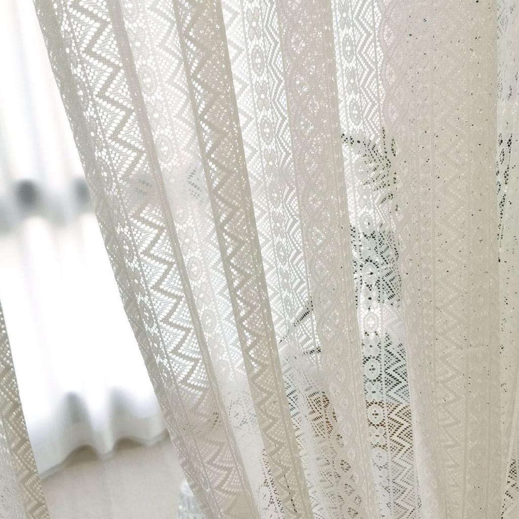 Retro Romantic White Lace Embroidered Mesh Knitted Chiffon Curtain - Top Pole Through Living Room Decoration Partition Curtain, Bedroom Window