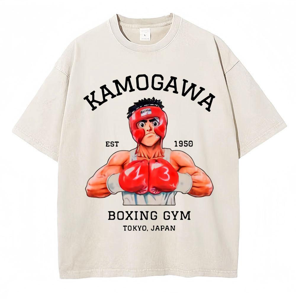Винтажные выстиранные футболки Аниме Hajime No Ippo Боксерский зал Камогавы Макуноучи KGB Футболки Унисекс Женские Свободные Хлопковые Летние Футболки