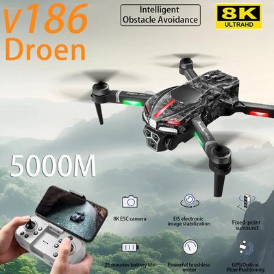 2025 Новый V186 8K HD Профессиональный Дрон с Бесколлекторным Двигателем FPV Широкоугольный Оптический Поток Четырехосный Самолет Камуфляжный Складной Самолет
