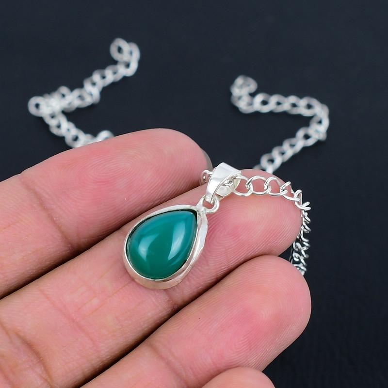 Кулон из натурального зеленого оникса, изготовленный вручную из полированного серебра 925 пробы, с современным дизайном, подарок на свадьбу, день благодарения