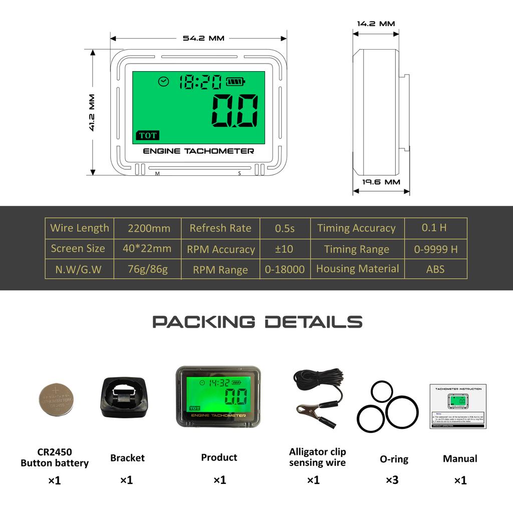 Водонепроницаемый цифровой большой экран тахометра двигателя мотоцикла многофункциональный тахометр счетчик моточасов об/мин SVC часы для лодки мото с зажимом
