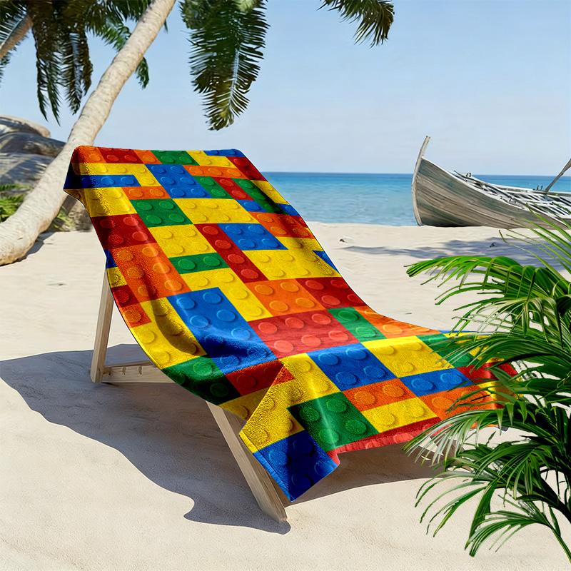 Building Blocks Print Beach Towel, Large Soft Quick Dry Towel for Beach Camping Swimming