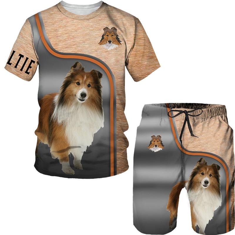 Летняя футболка с 3D принтом собак, мужской спортивный костюм, футболка, шорты, мужская одежда с рисунком хаски, футболки/костюмы с круглым вырезом