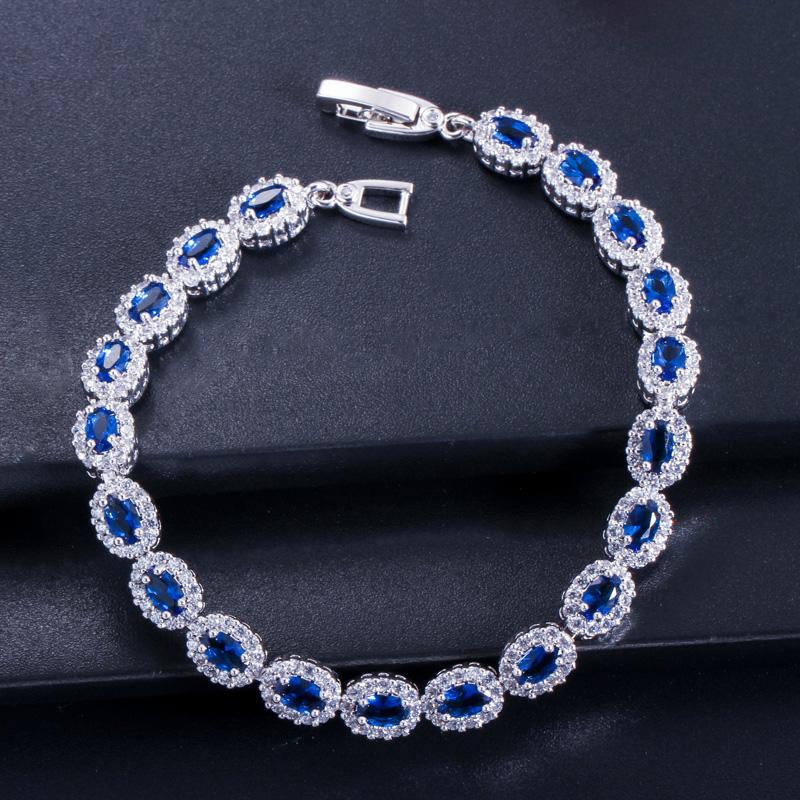 Pera Lovely Women Jewelry Rose Red Cubic Zirconia Crystal Oval-Shape Connected Chain Link Bracelets for Ladies Party Gift B050